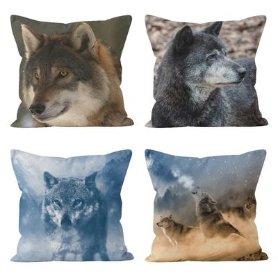 Ethereval Linen Wolf Pillow Covers, 4-Piece Set, 50 x 50 cm