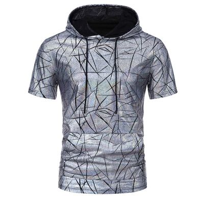 WAZHAKU Men's 1970s Disco Carnival Costume Metallic Sequin Short-Sleeve Hoodie