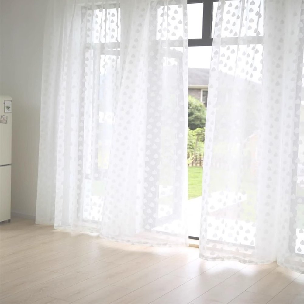 Homxi Semi-Sheer Curtains, 2-Pack, 86W x 160H cm, White Water-Drop Pattern