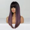 Long Straight Synthetic Wig with Bangs for Women, Bob Style, Lilac, Purple, Brown, Ombre, Gray view 2