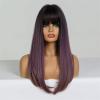 Long Straight Synthetic Wig with Bangs for Women, Bob Style, Lilac, Purple, Brown, Ombre, Gray view 3
