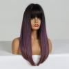 Long Straight Synthetic Wig with Bangs for Women, Bob Style, Lilac, Purple, Brown, Ombre, Gray view 4