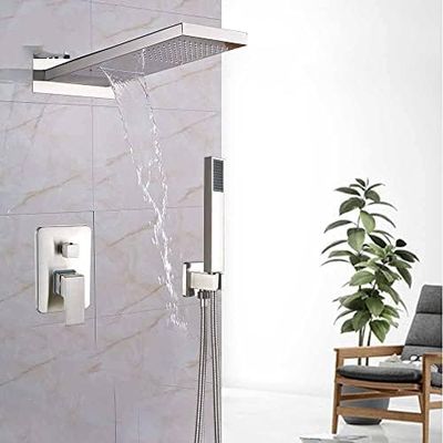 Chrome Waterfall Rain Shower Faucet Set with Plastic Hand Shower