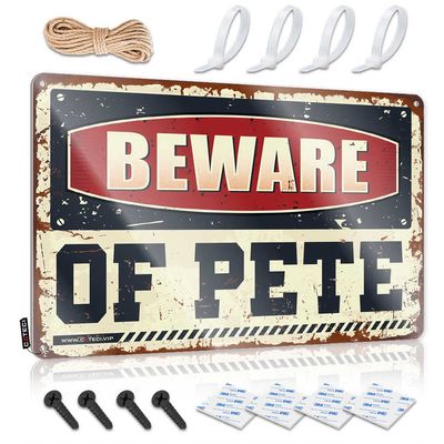 Bar Mirror for the Man Cave "Beware of Pete," Funny Bar Decor, Cool Signs for the Bedroom (Size: 20 x 30 cm)
