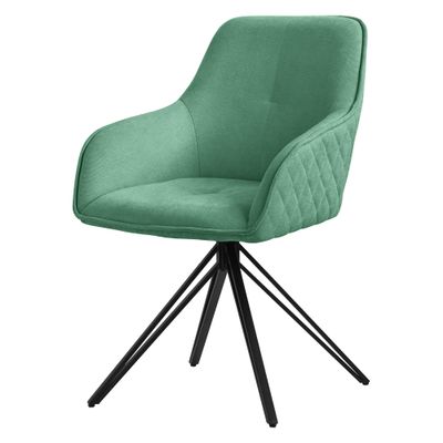 ML-Design Swivel Dining Chair, Green Woven Fabric, Armrests and Backrest