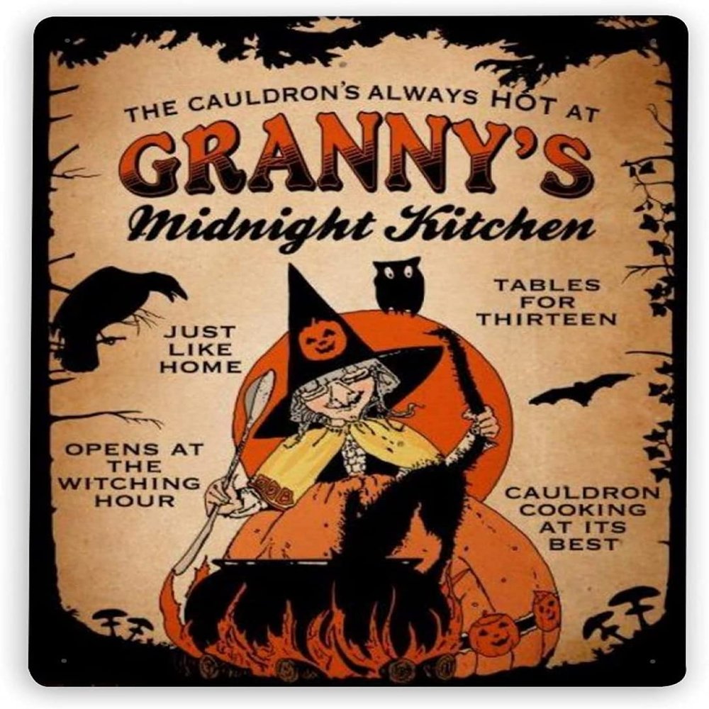 Kitchen Witch Poster Sign, Metal Wall Art for Kitchen, Bar, Restaurant, 12 x 16 in