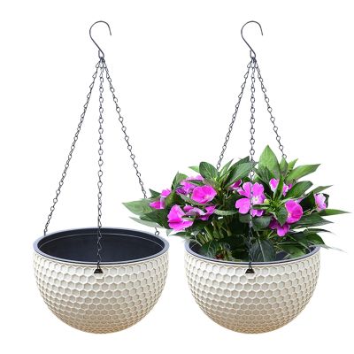 2-Pack Hanging Flower Baskets, Resin Drainage Planters for Indoor and Outdoor Use