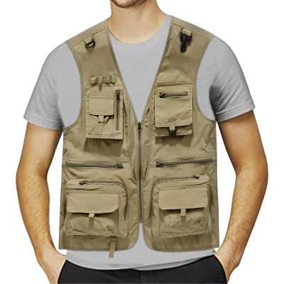 Men's Field Vest, Professional, Emergency, Fishing, Multiple Pockets, Cold Weather, Khaki, XXL
