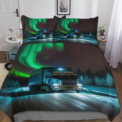 PAZZK Truck Bedding Set, Soft Microfiber Duvet Cover and Pillowcases with Zipper, 2-Piece, Single 135 x 200 cm