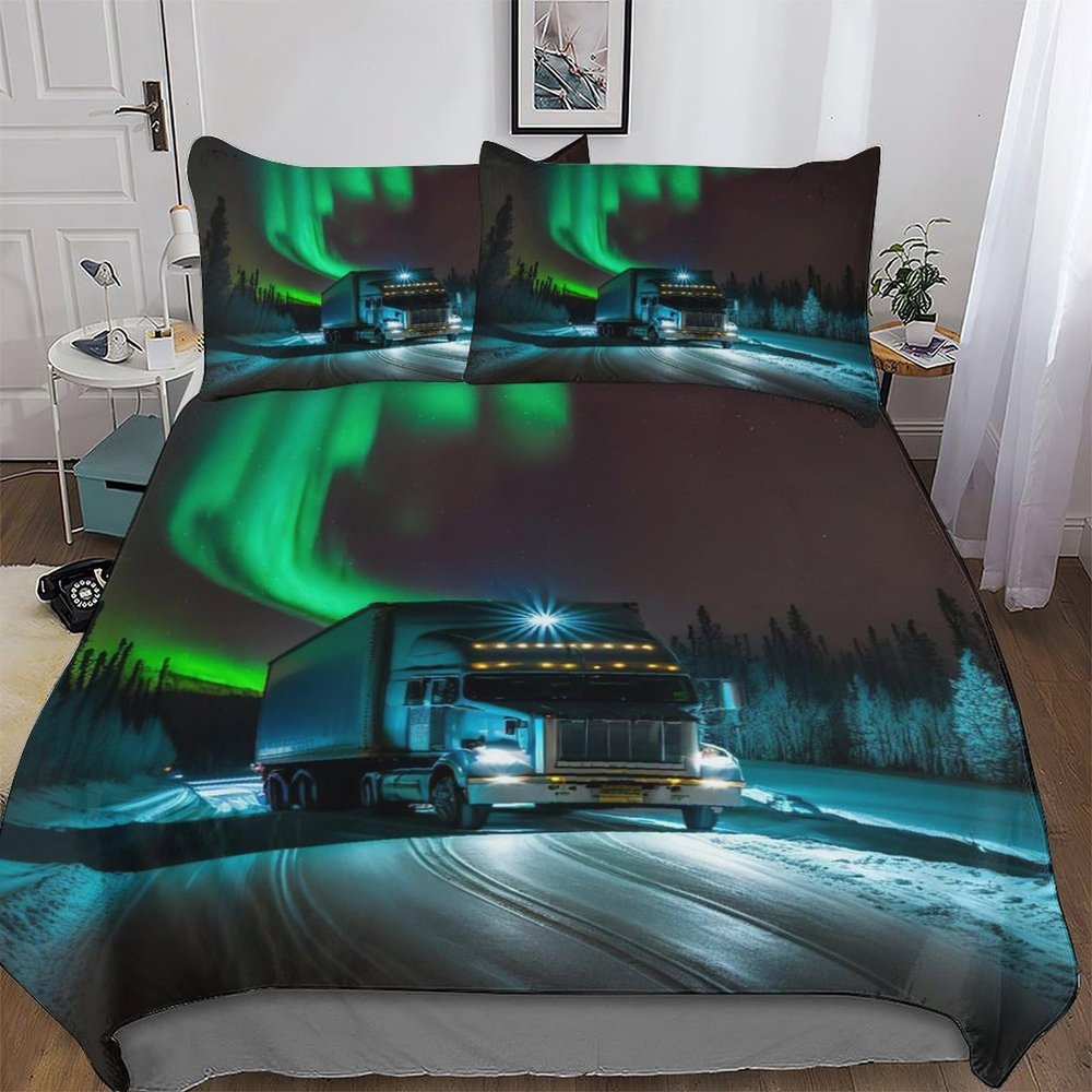 PAZZK Truck Bedding Set, Soft Microfiber Duvet Cover and Pillowcases with Zipper, 2-Piece, Single 135 x 200 cm