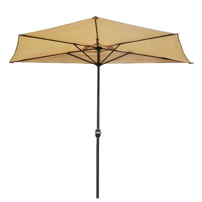 Beige Half Umbrella for Outdoor Terrace, 3 m, Outdoor Market Umbrella for Balcony, RV, Patio Door, Veranda, and Backyard Wall, 5 Steel Ribs