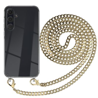 EAZY CASE Phone Lanyard Compatible with Galaxy A35, Case with Gold-Tone Metal Chain and Black Replacement Cord