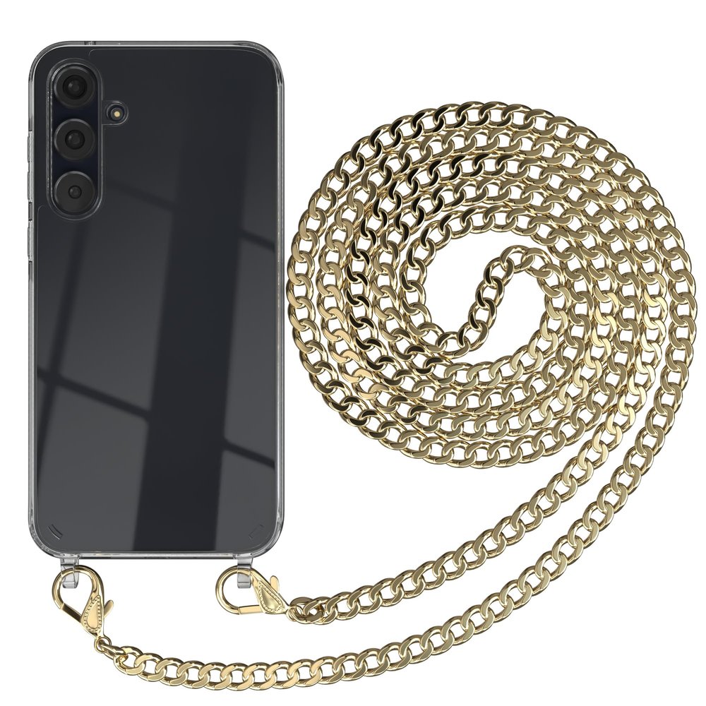 EAZY CASE Phone Lanyard Compatible with Galaxy A35, Case with Gold-Tone Metal Chain and Black Replacement Cord