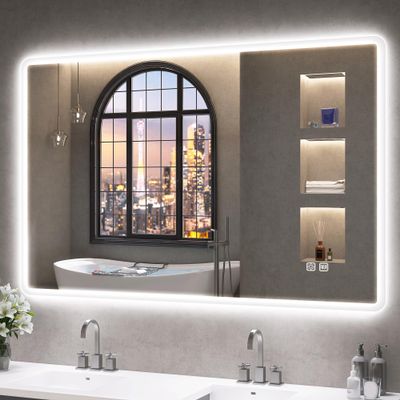 S'bagno Bathroom Mirror with Lighting, 100 × 70 cm, Defogging