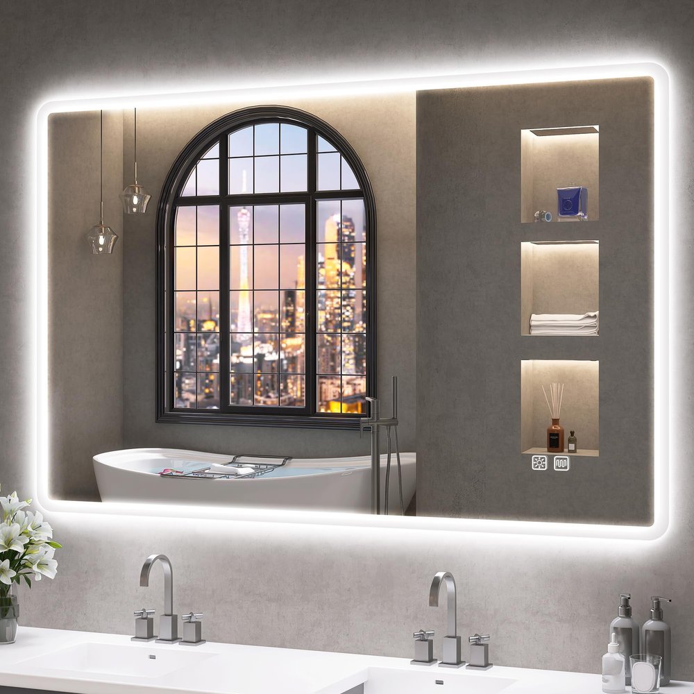 S'bagno Bathroom Mirror with Lighting, 100 × 70 cm, Defogging
