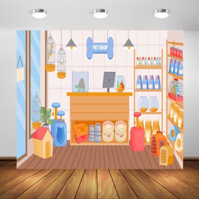 BELECO 2.1 x 1.5 m Cartoon Pet Shop Photo Backdrop