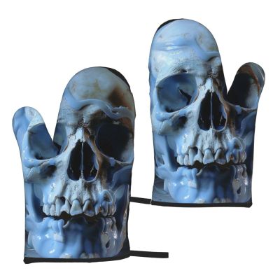 Skull Oven Mitts, Heat-Resistant, for Cooking, Baking & Grilling, 2-Pack