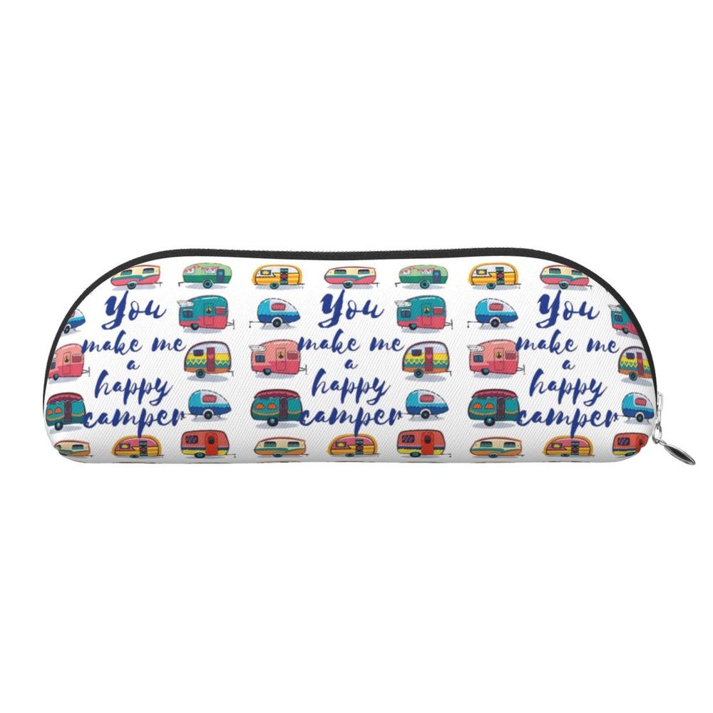 HAHAFU Leather Pencil Case, You Make Me Happy Camper Trailer, Silver