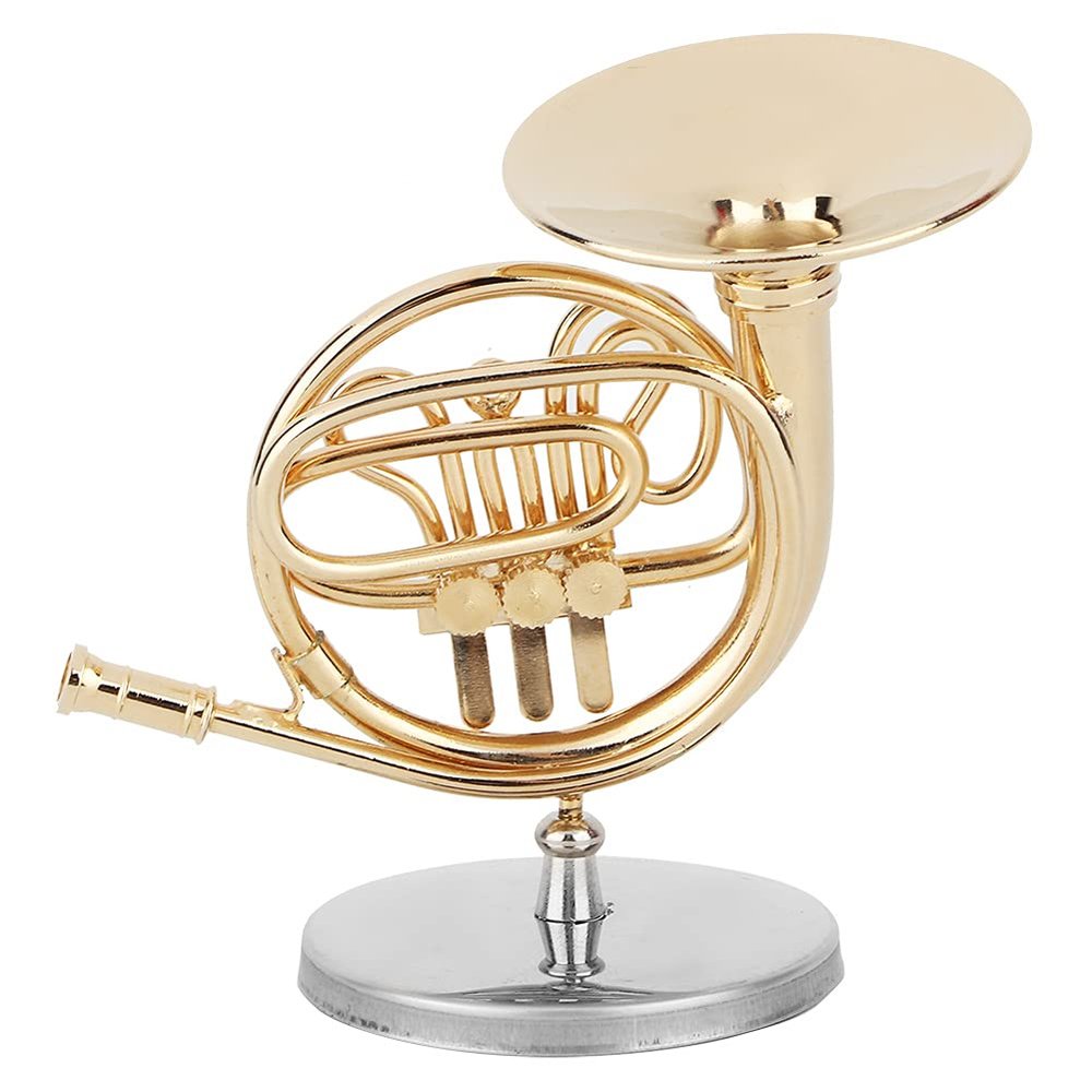 Miniature French Horn Replica Ornament with Shiny Finish and Base