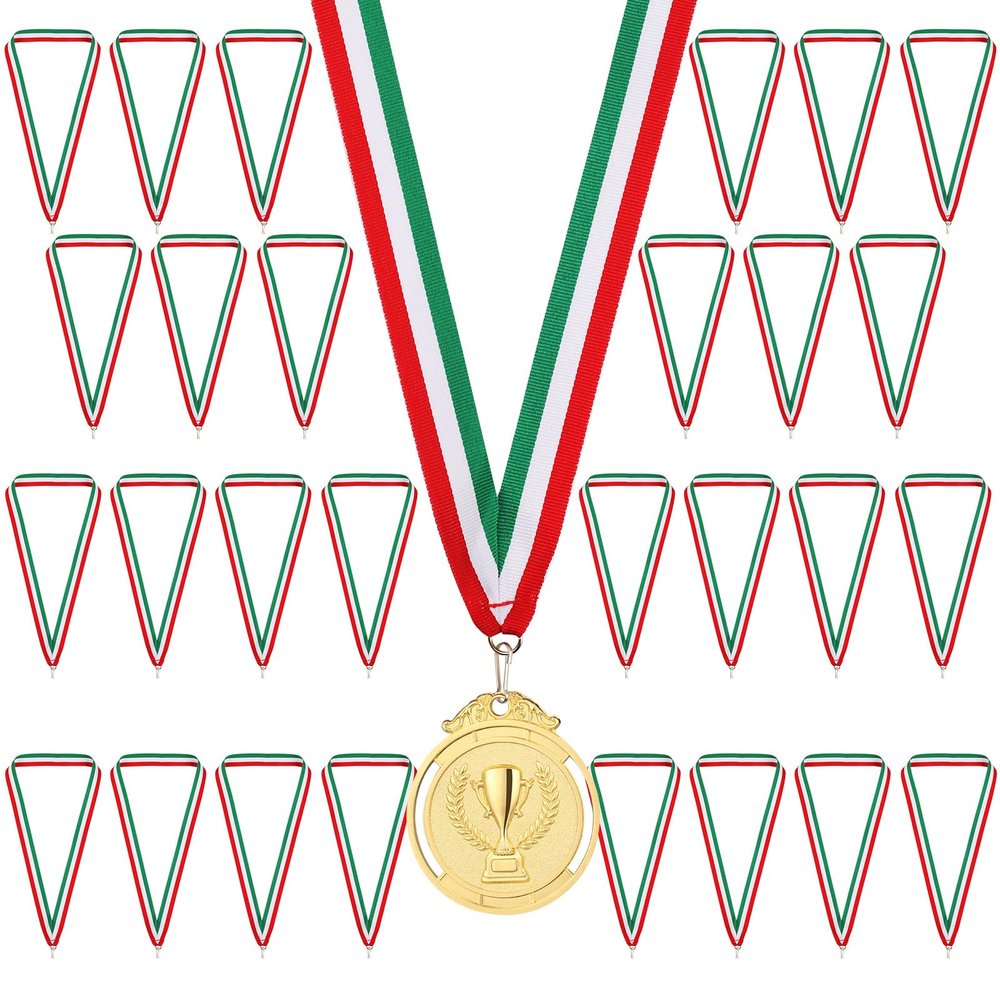 GeeRic 30-Piece Medal Ribbon Lanyards with Snaps, Striped