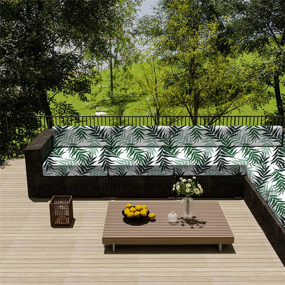Morbuy Seat Cushion Covers for Rattan Furniture, Waterproof, 50 x 45 x 10 cm, Dark Green Palm Leaves