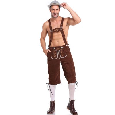 Beokeuioe Men's Leather Knee Breeches, Bavarian Traditional Style