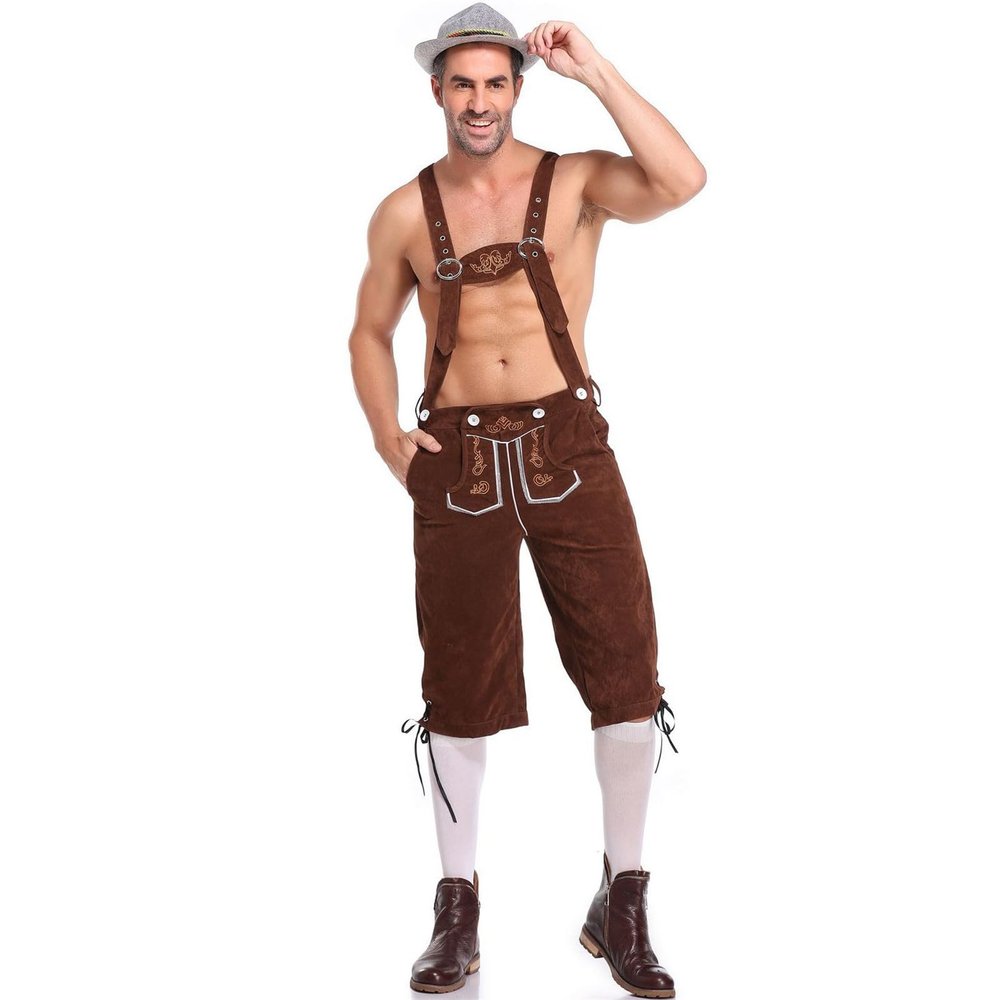 Beokeuioe Men's Leather Knee Breeches, Bavarian Traditional Style