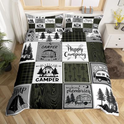 Homewish Camper Duvet Cover Set, Buffalo Check, 220 x 240 cm