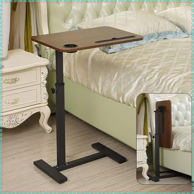 WJFLUCK Rolling Overbed Table, Height-Adjustable Pneumatic Laptop Desk, Walnut