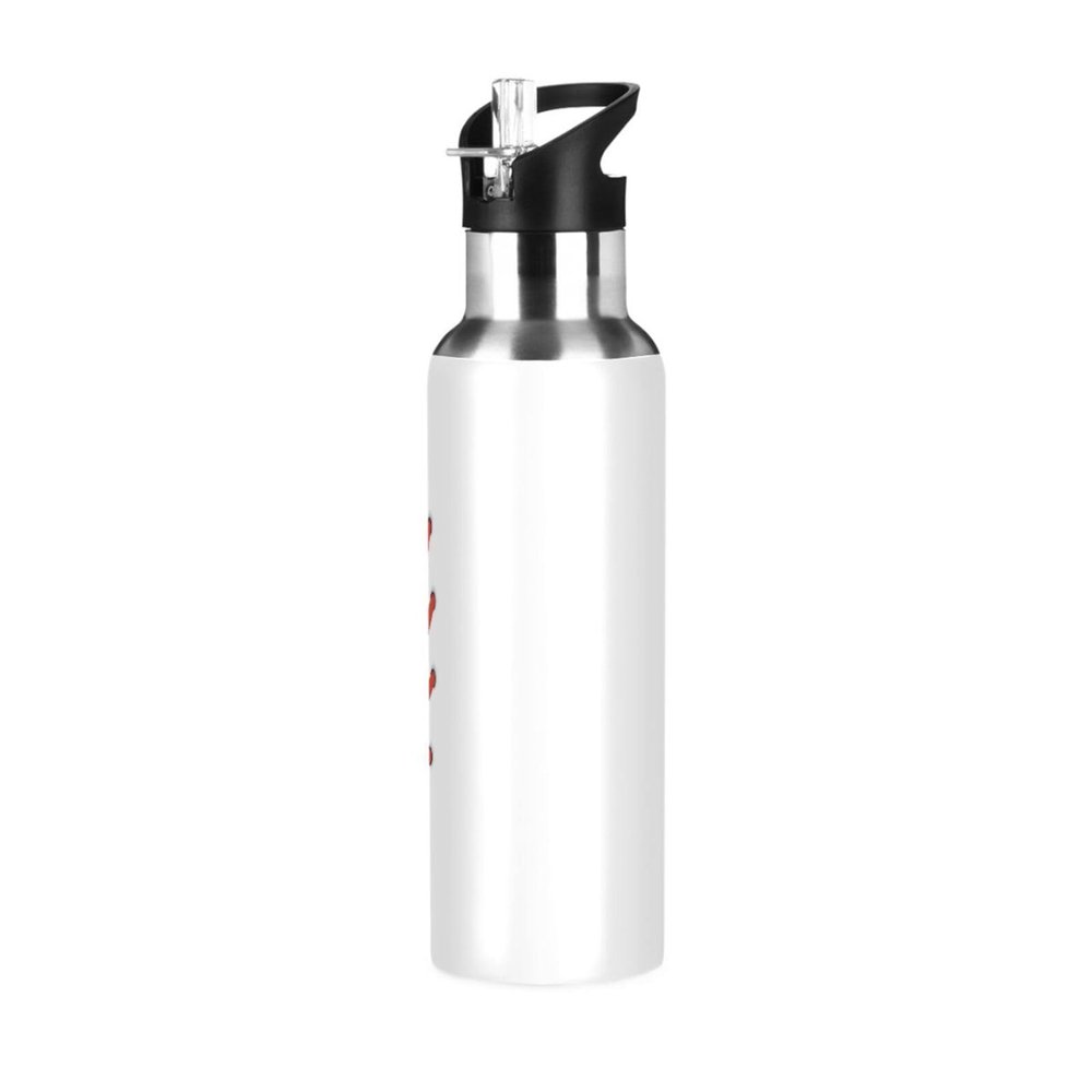 Straw Water Bottle, Leakproof Vacuum-Insulated Sports Bottle, Baseball White Ball, 600 ml