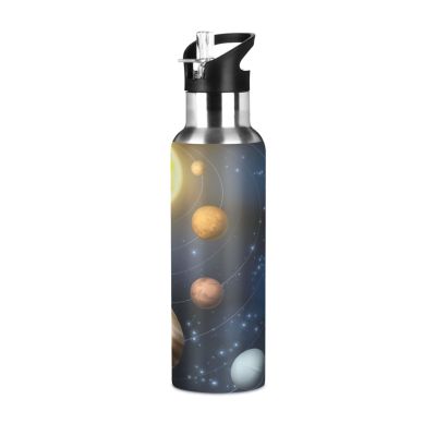 Leakproof Insulated Water Bottle with Straw, Galaxy Planets, 600 ml