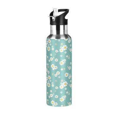Straw Water Bottle, Leakproof, Daisy, Vacuum-Insulated, 600 ml