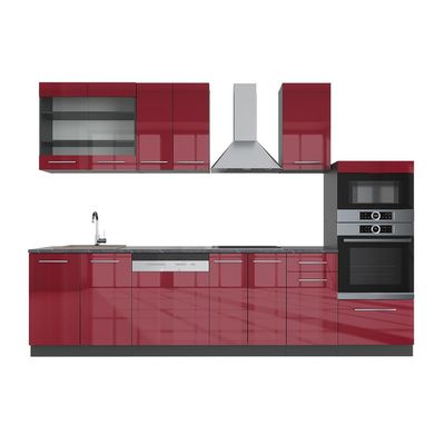 Vicco Fame-Line Kitchen Unit, Bordeaux High-Gloss/Anthracite, 300 cm