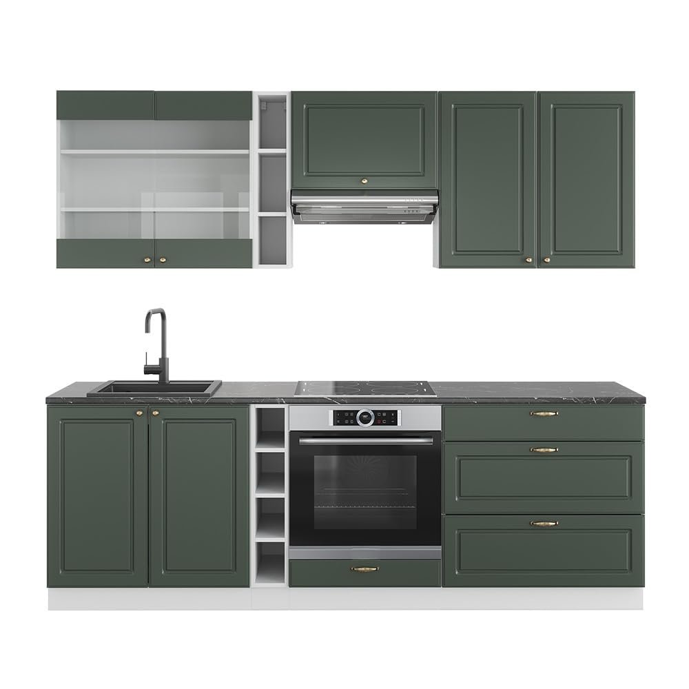 Vicco Fame-Line Kitchen Unit, Green-Gold Country Style/White, 235 cm