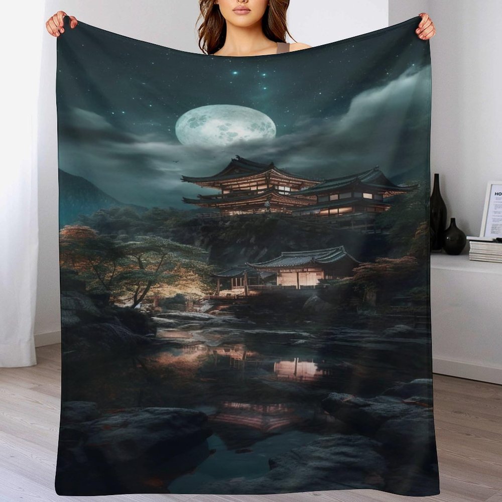 Japanese-Style 3D Flannel Fleece Throw Blanket, Soft Warm Sofa Blanket, 130 x 150 cm