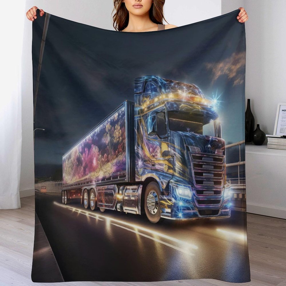 Truck Blanket, Thick Cozy Blanket with 3D Pattern, Fleece, Warm and Soft Flannel Blanket, All-Season Bed or Sofa Blanket, 140 x 180 cm