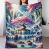 Soft Flannel Fleece Throw Blanket with Japanese Cherry Tree Design, 130 × 150 cm view 1