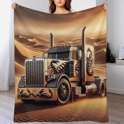 PAZZK Cozy Truck Blanket, Soft Flannel Throw with Pattern, 130 x 150 cm