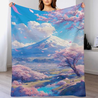 PAZZK Japanese-Style 3D Printed Flannel Fleece Throw Blanket, Soft Sofa and Bed Blanket, 130 x 150 cm