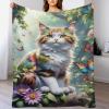 Cat Flannel Throw Blanket for Sofa, Soft Warm Wrinkle-Resistant Blanket, 180 x 200 cm view 1