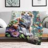 Cat Flannel Throw Blanket for Sofa, Soft Warm Wrinkle-Resistant Blanket, 180 x 200 cm view 2