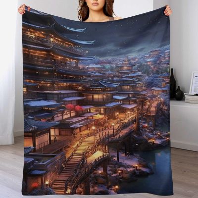 PAZZK Premium Flannel Throw Blanket with 3D Pattern, Japanese Style