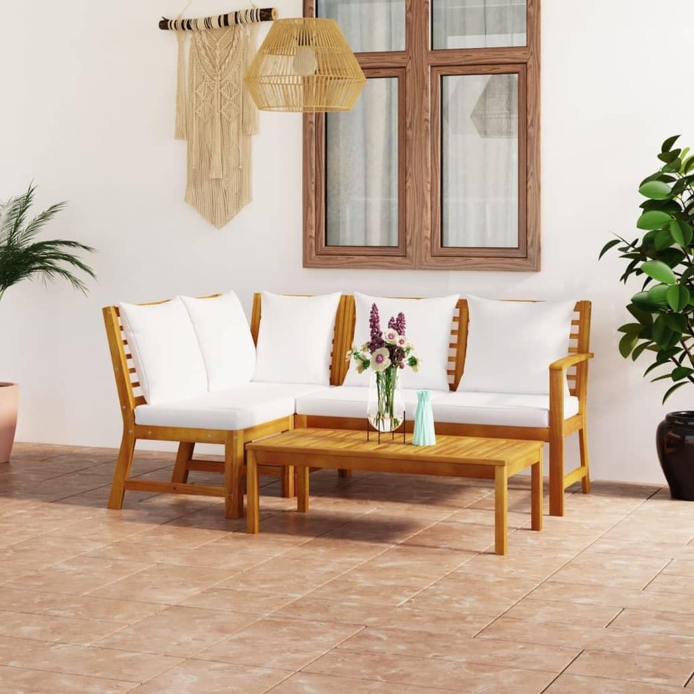 Cozynest 4-Piece Solid Acacia Wood Garden Lounge Set with Cream Cushions