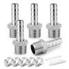 ERGAOBOY 5-Piece 304 Stainless Steel Hose Fittings, 8 mm Hose Barb to 3/4" BSP Male Thread view 1