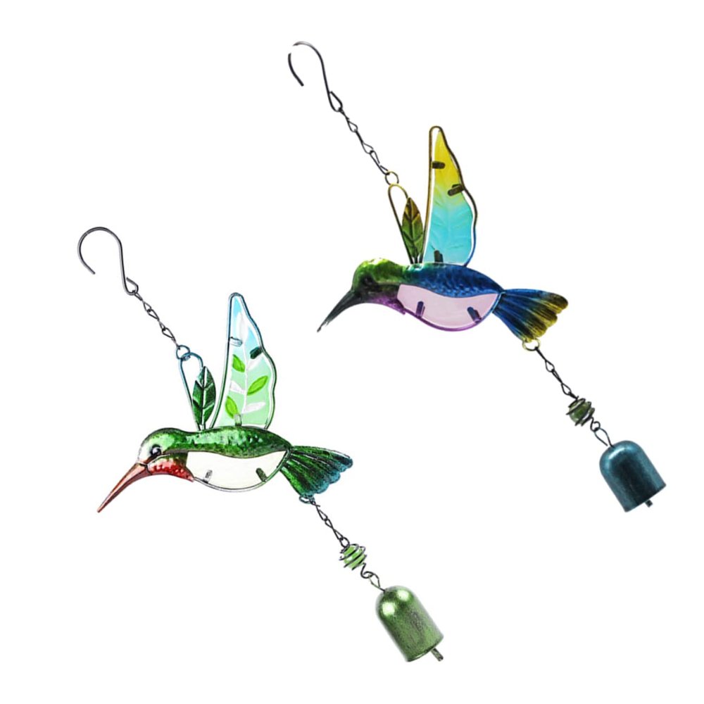 Supvox 2-Piece Iron and Glass Bird Wind Chimes, Green and Blue