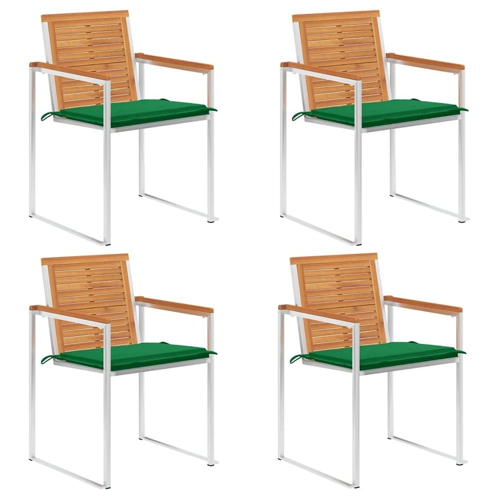 4-Piece Acacia Wood Outdoor Dining Chair Set with Cushions