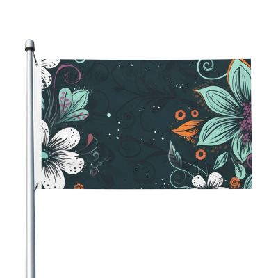 Flag, 90 x 152 cm, Double-Sided House Flag with Abstract Boho Flowers