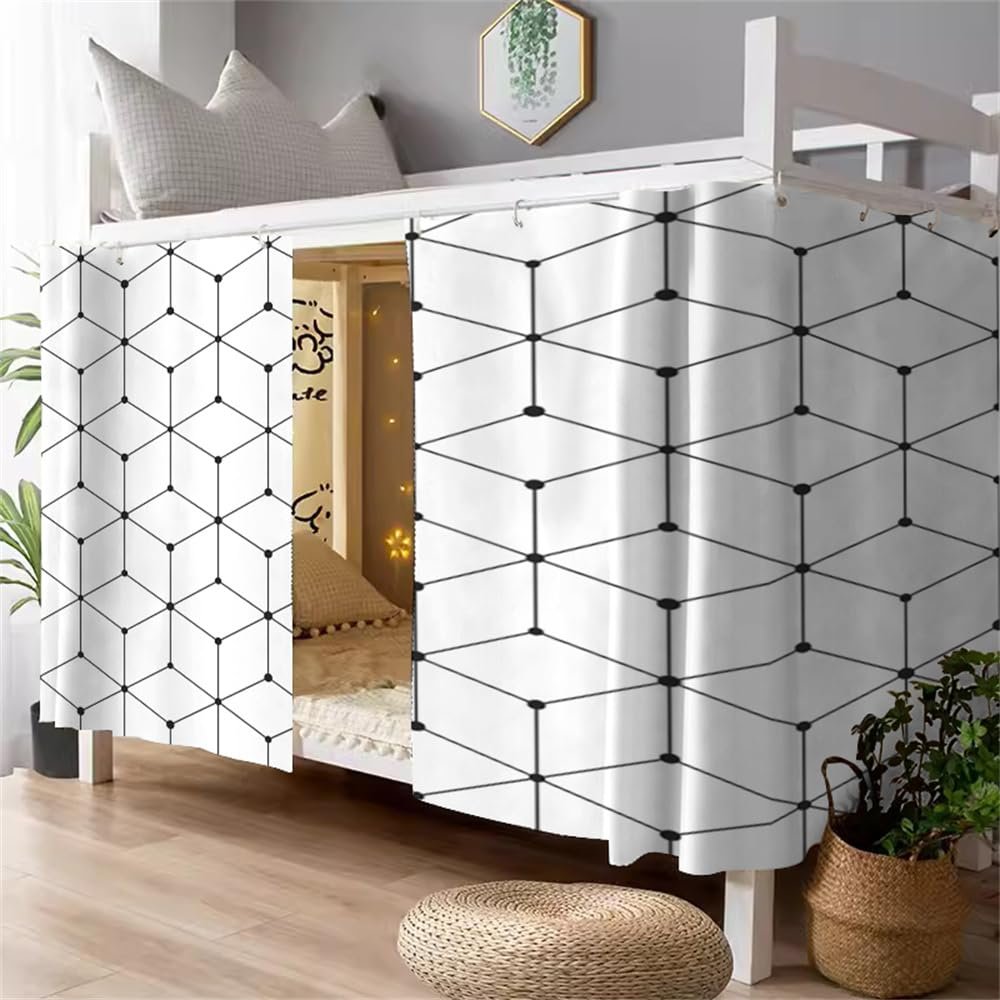 Treer Bunk Bed Curtain, Blackout Bed Canopy, Geometric Pattern, 1.2 m x 2 m (2 Pieces)