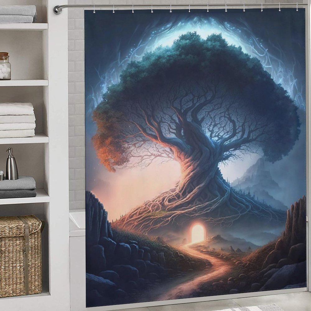 PAZZK Magical Tree Landscape Shower Curtain, 72 x 72 in