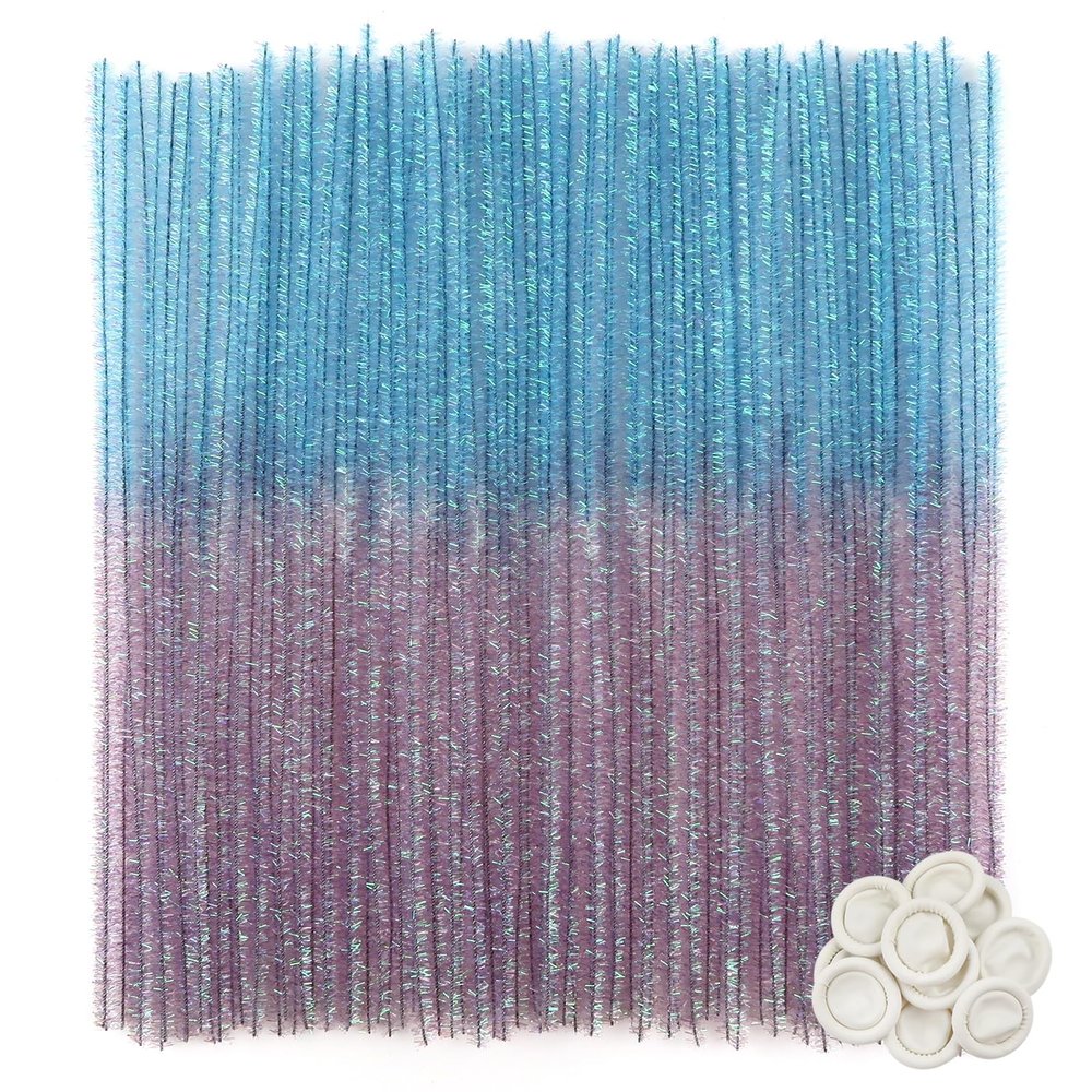 TOAOB 100-Pack Craft Pipe Cleaners, Glitter Blue Gradient